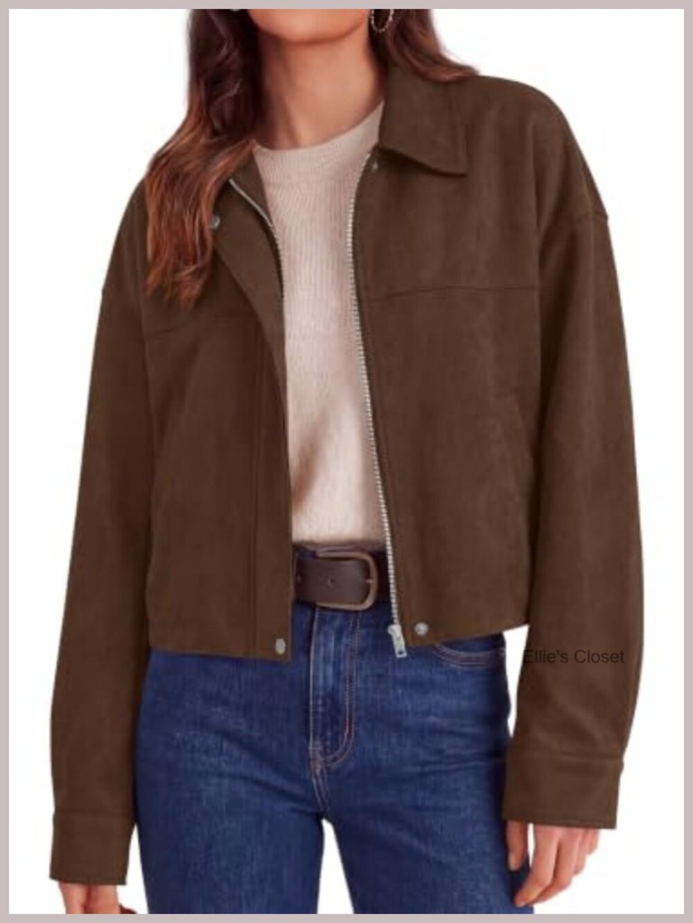 Women's Faux Suede Cropped Zip Up Jacket with Pockets